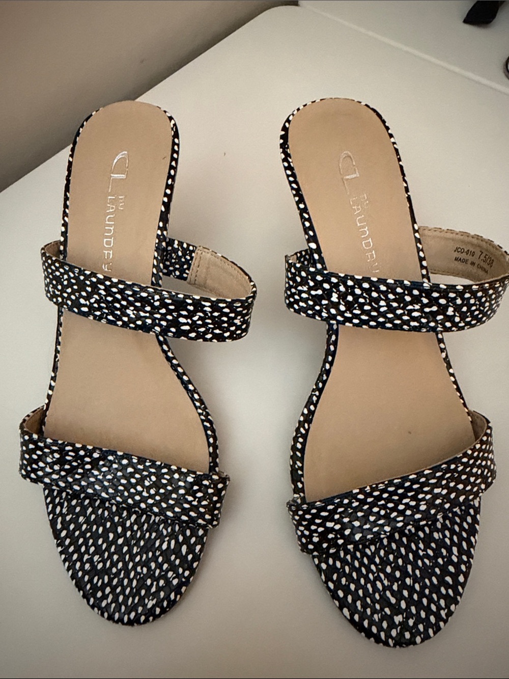 CL by Laundry Black White Speckled Double Strap Slide Sandals 7.5